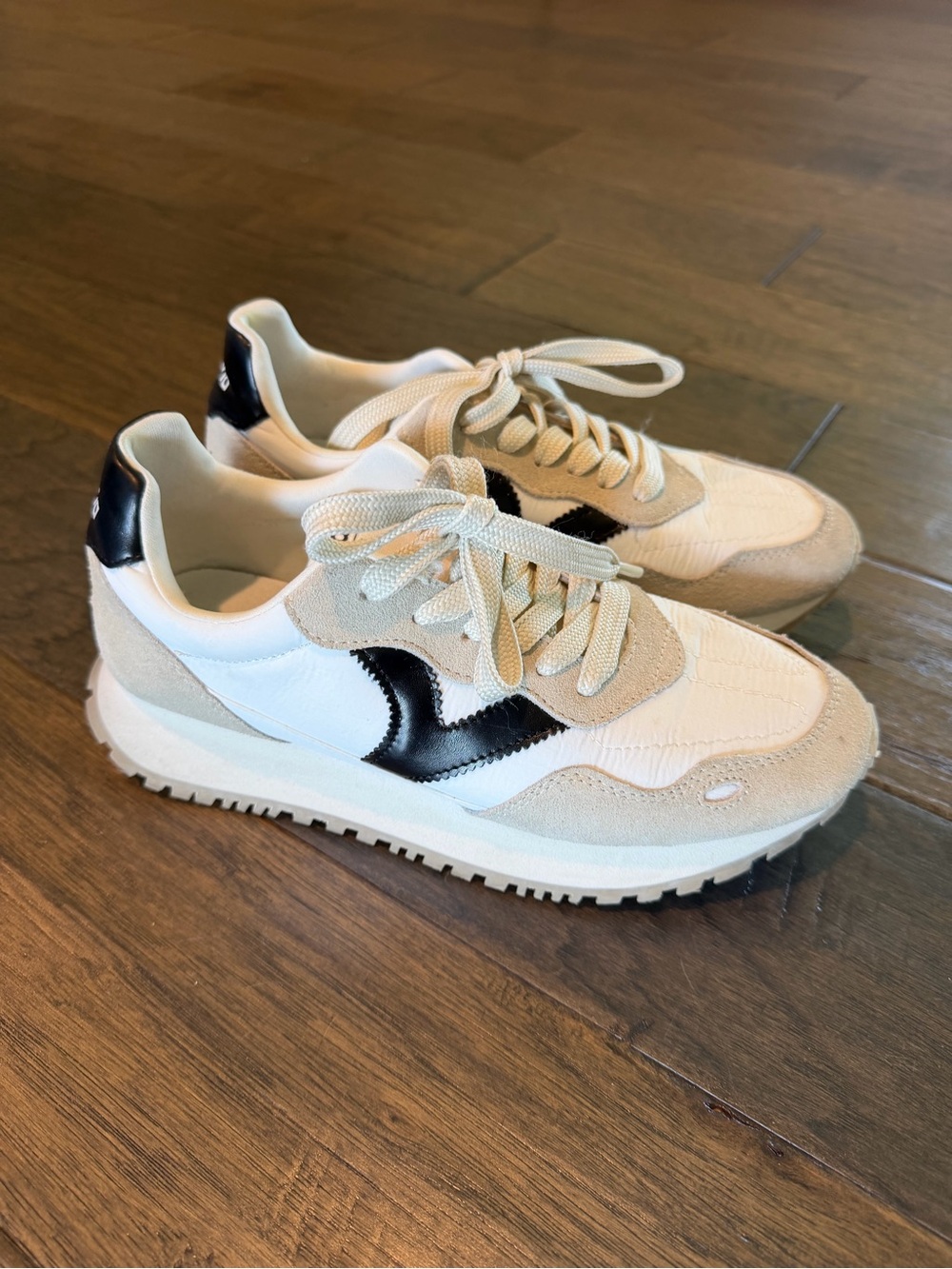 Casual White & Beige Sneakers with Black Accent